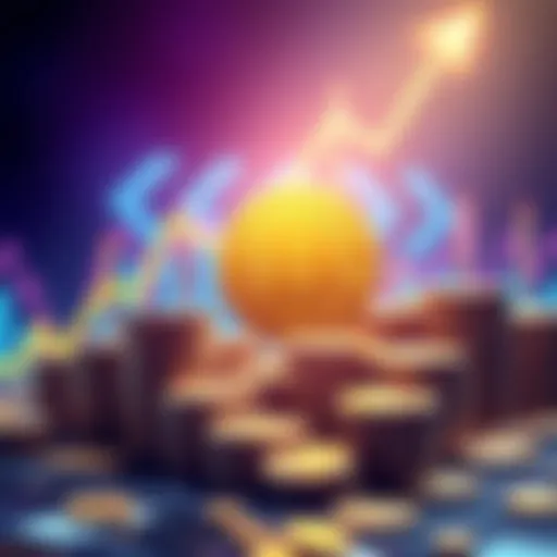 A visual representation of Bitcoin price reaching 1 million with a graph showing upward trend and stacks of coins