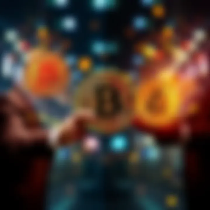 A split image showing people exchanging tangible assets for Bitcoin amid economic uncertainty.