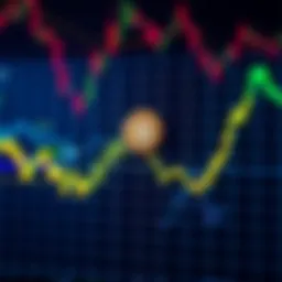Bitcoin during recession A graph showing Bitcoin trends with a downward slope during an economic downturn, illustrating uncertainty in cryptocurrency value.