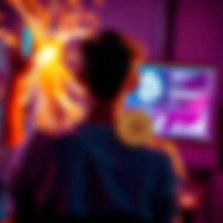 A person celebrating the recovery of a Bitcoin wallet, with images of money and a computer on the screen showing AI assistance.