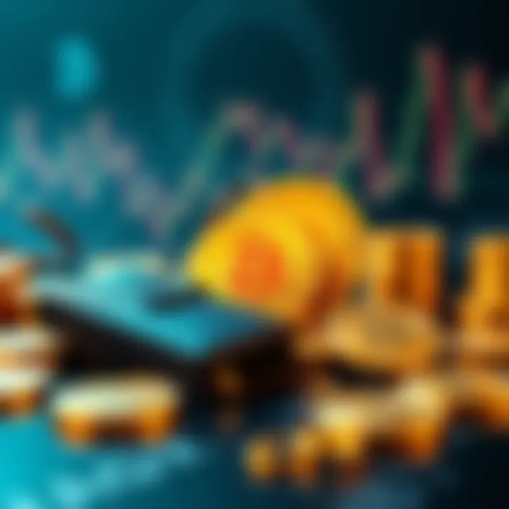 A visual representation of Bitcoin with Mt. Gox and a hard fork concept, showing coins and a digital wallet.