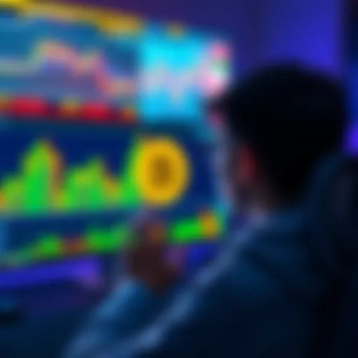 A person looking at a computer screen displaying Bitcoin charts and graphs, contemplating past investment choices.