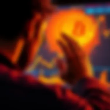 A person looks at a graph showing Bitcoin's price rise, expressing regret about not investing earlier.