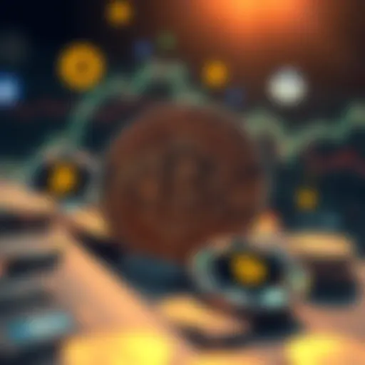 A visual representation of Bitcoin symbol surrounded by regulatory symbols and downward market trends