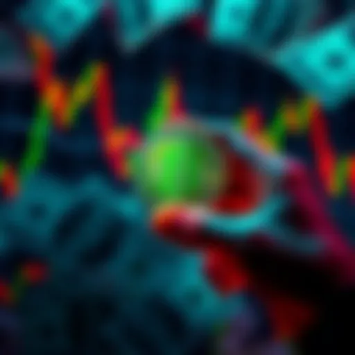 A person holding a Bitcoin symbol with a backdrop of financial charts and dollar bills, symbolizing strength against economic challenges.