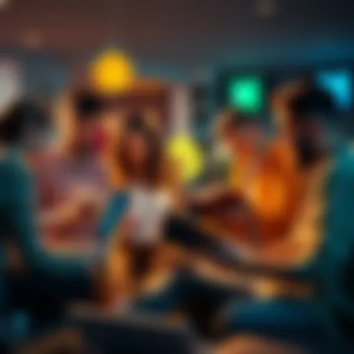 A group of beginners discussing Bitcoin resources with laptops and books in a casual setting