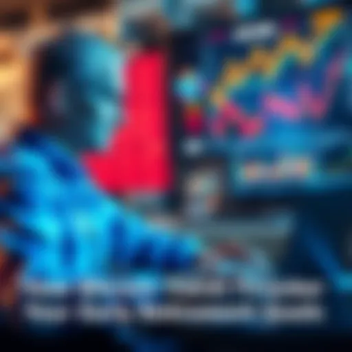 A person analyzing Bitcoin trends on a laptop while planning for retirement, with charts and graphs in the background.