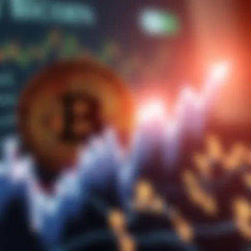 Bitcoin symbol with an upward trend graph in the background, reflecting recent price surge amidst global conflicts.