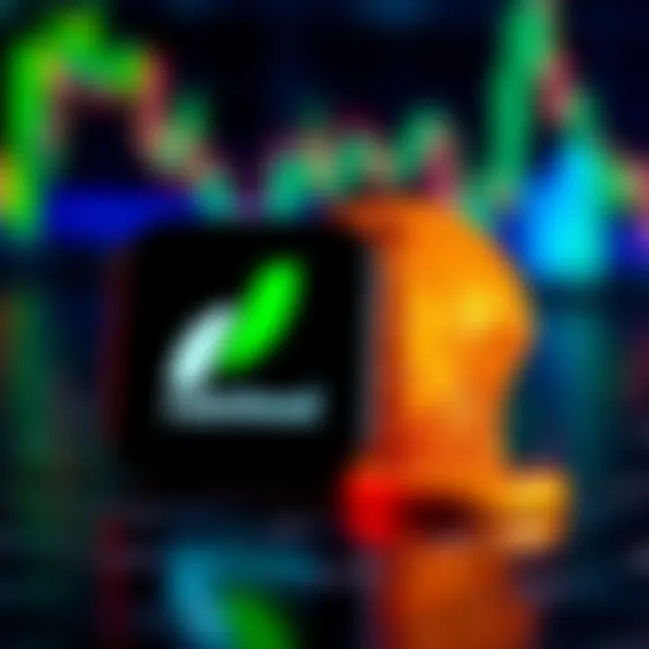 A Bitcoin logo next to the Robinhood app icon, symbolizing cryptocurrency investment on the platform.