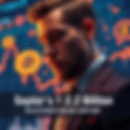 A businessman looking at a declining graph with Bitcoin symbols in the background, symbolizing a financial decision