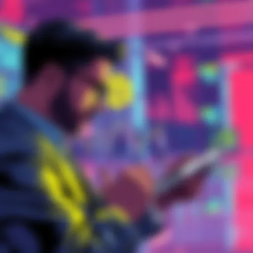 An illustration showing a businessman reviewing Bitcoin charts and transaction details on a digital tablet, symbolizing a shift in investment strategies.