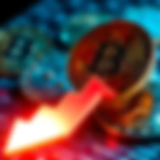 A graphic showing Bitcoin symbols with a downward trend arrow, indicating sales at a loss.