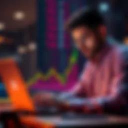 Bitcoin Savings Allocation A person analyzing savings options with a laptop, focusing on Bitcoin investment percentages between 5% and 20%.