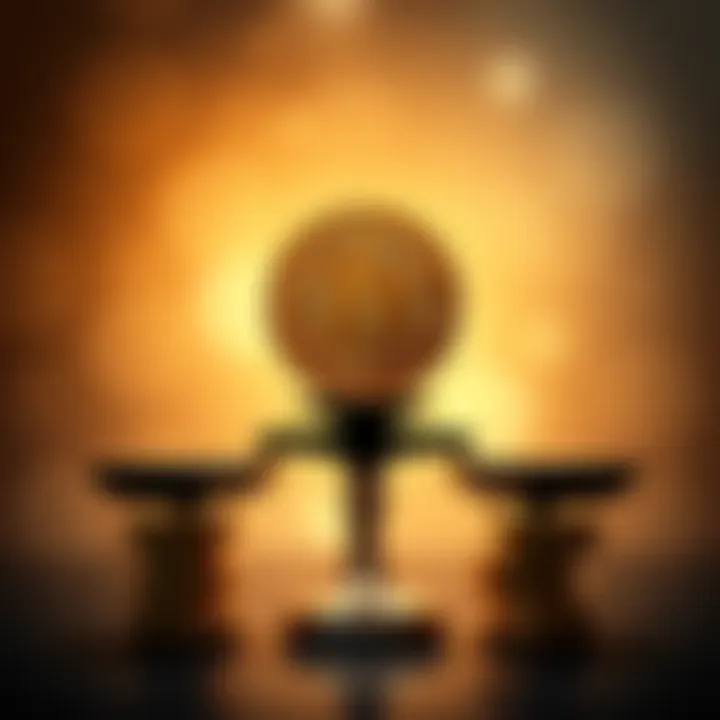 A Bitcoin symbol balanced on scales representing accountability and trustlessness in finance