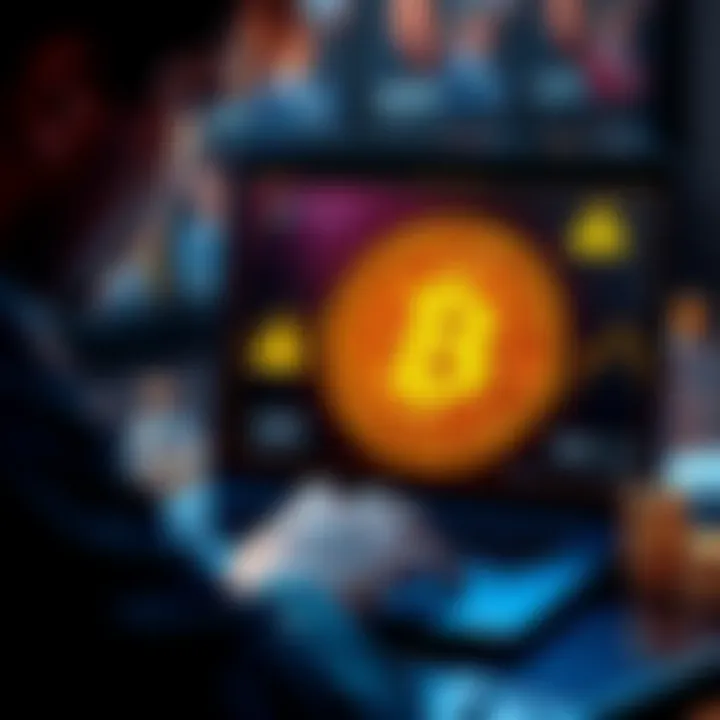 A worried person reviewing financial loss on a laptop screen showing a Bitcoin logo with warning signs.