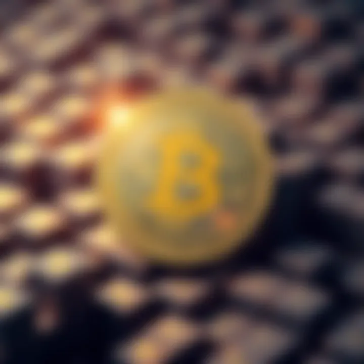 A visual representation of Bitcoin symbolizing scarcity, featuring a shiny gold coin surrounded by a limited number of blocks in the background.