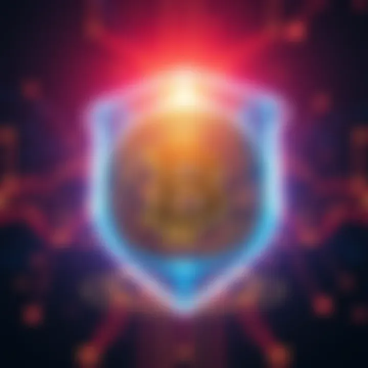 A digital shield overlaying a Bitcoin symbol, representing protection against quantum threats in 2029.