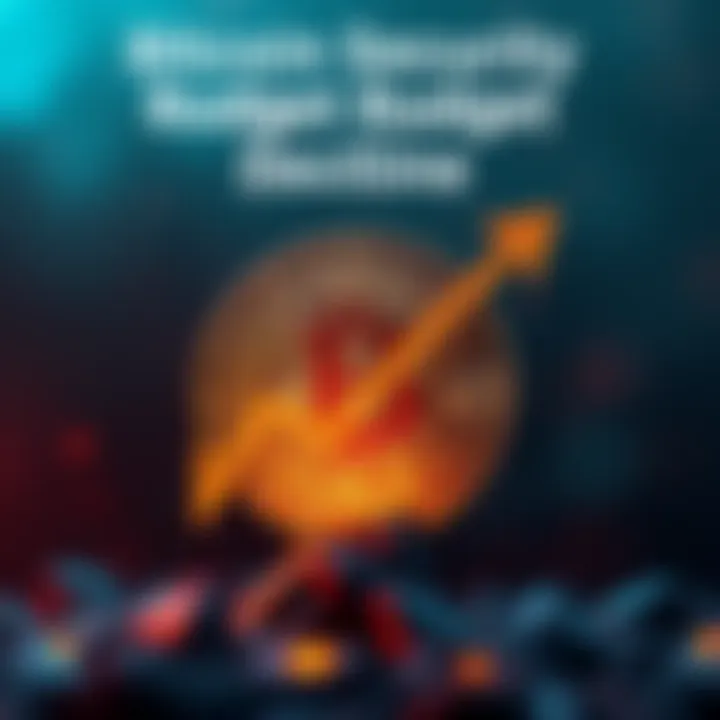 Bitcoin Security Budget Decline Illustration of a Bitcoin symbol with a downward trend arrow, representing security budget decline