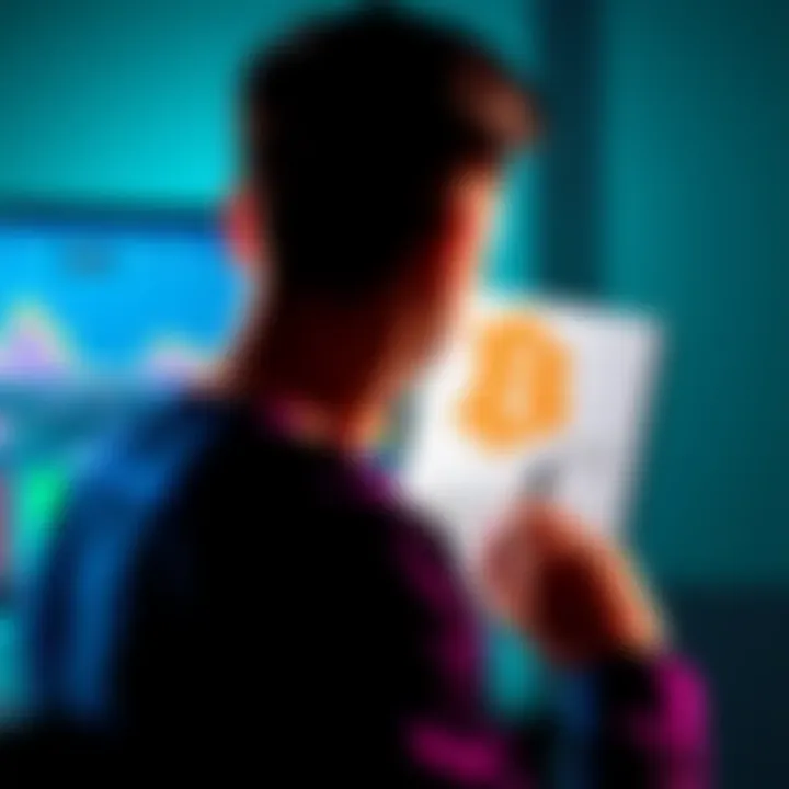 A person looking at a computer screen with a Bitcoin wallet interface and a notebook showing a jumbled seed phrase on it.