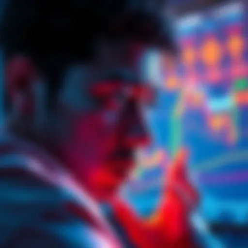 A person looking at a chart showing Bitcoin prices with a worried expression, symbolizing the trend of selling despite advocating HODL.