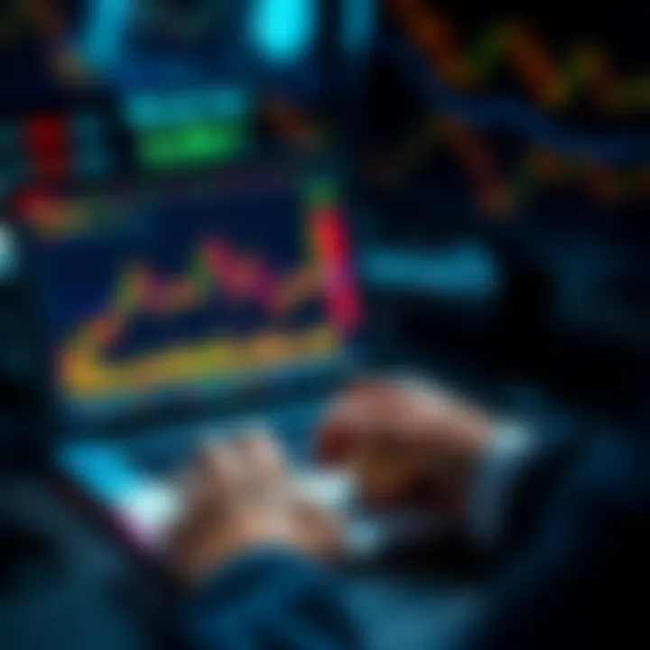 Bitcoin selling strategy A person analyzing Bitcoin prices with a graph on a laptop and a notepad, focusing on selling strategies at high prices.