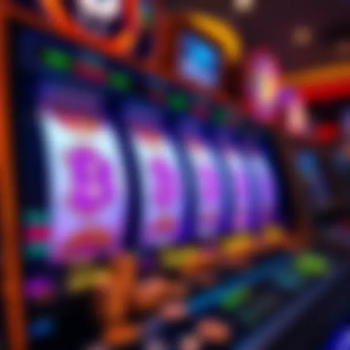 A colorful slots machine displaying bitcoin symbols and coins, attracting players to try their luck.