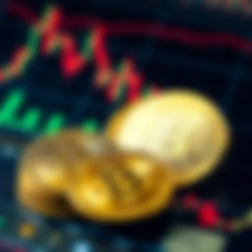 Graphic showing Bitcoin coins with a dollar symbol and a background of financial charts.