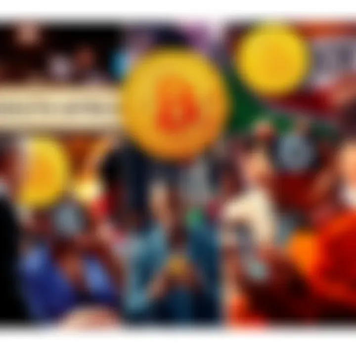 A collage showing businesses in South Africa accepting Bitcoin, with people using smartphones for transactions and Bitcoin logos visible.