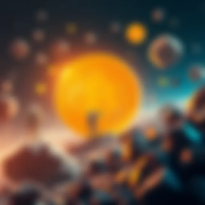 A futuristic scene showing astronauts mining asteroids with Bitcoin symbols floating around them, representing the concept of Bitcoin as a currency in space.