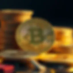 Bitcoin coins stacked together A close-up of stacked Bitcoin coins symbolizing the concept of holding cryptocurrency assets