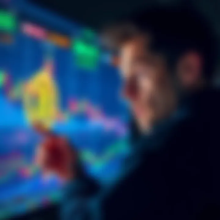A person looking at Bitcoin and stock market charts on a screen with a thoughtful expression.