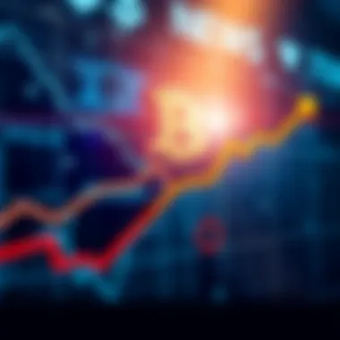 A chart showing rising Bitcoin stock prices with dollar signs and upward arrows, symbolizing investment gains.