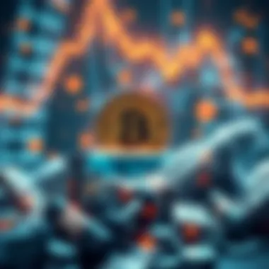 A graphic representation of Bitcoin skyrocketing in value, surrounded by symbols of money and digital technology, illustrating economic impact.