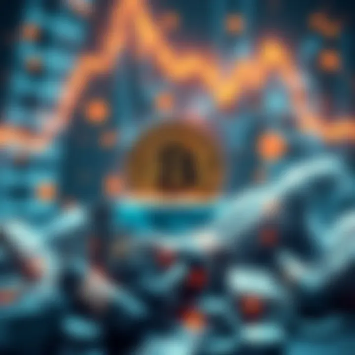 Bitcoin Surge Concept A graphic representation of Bitcoin skyrocketing in value, surrounded by symbols of money and digital technology, illustrating economic impact.