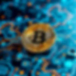 A Bitcoin symbol surrounded by blockchain graphics, illustrating the concept of cryptocurrency technology without recruitment
