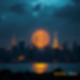 A glowing Bitcoin symbol stands against a backdrop of a dimly lit city skyline, representing hope in financial stability.