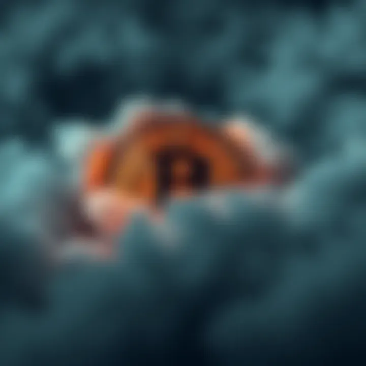 Bitcoin Symbol with Cloudy Background A Bitcoin symbol surrounded by dark clouds, representing uncertainty in the cryptocurrency market