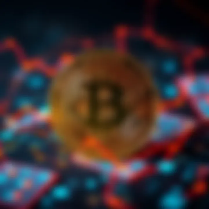 Bitcoin symbol surrounded by digital elements representing security and decentralization