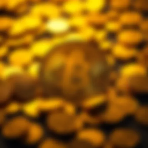 A Bitcoin symbol surrounded by golden coins representing ownership and financial independence