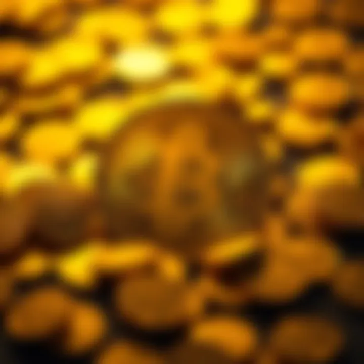 A Bitcoin symbol surrounded by golden coins representing ownership and financial independence