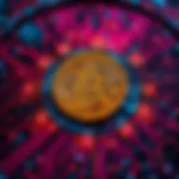 A Bitcoin symbol surrounded by digital circuits representing its technology and transaction process