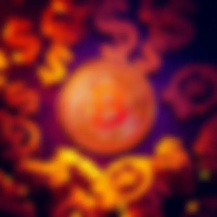 A Bitcoin symbol surrounded by dollar signs, representing hope for financial security through cryptocurrency.