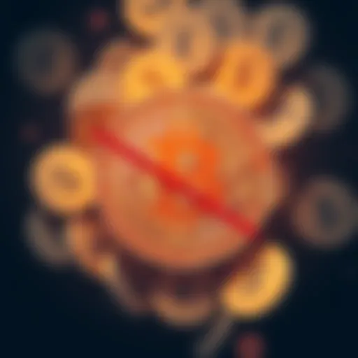 Bitcoin symbol with fiat currency crossed out A large Bitcoin symbol in the center with various fiat currency symbols crossed out around it, highlighting the focus on cryptocurrency over traditional currency.
