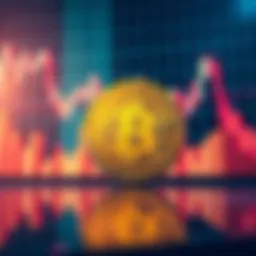 A Bitcoin symbol in front of a fluctuating stock market graph, representing its volatility and resilience against economic issues.