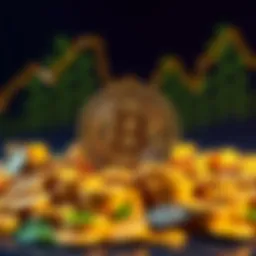 Bitcoin Symbol with Gold Coins A bright Bitcoin symbol surrounded by stacks of gold coins, representing wealth and investment