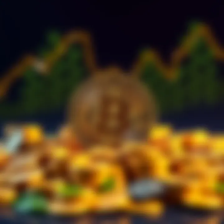 Bitcoin Symbol with Gold Coins A bright Bitcoin symbol surrounded by stacks of gold coins, representing wealth and investment