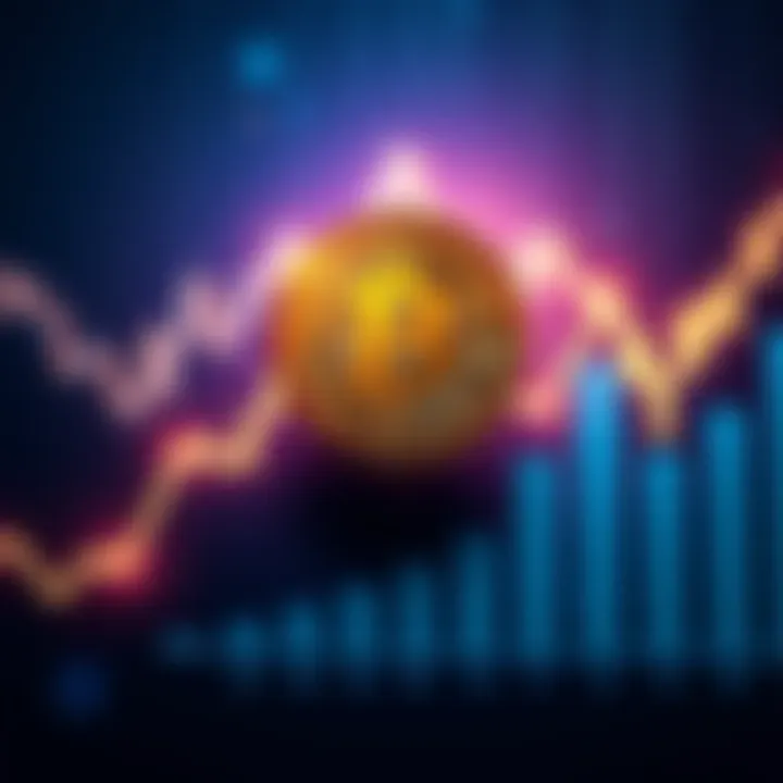 A Bitcoin symbol overlaid on a rising financial graph, showing growth and potential in the cryptocurrency market.