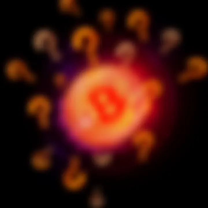 A Bitcoin symbol surrounded by question marks, representing the debate about its creator's identity.