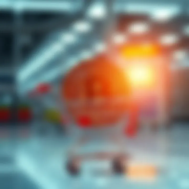 Bitcoin symbol with a shopping cart A Bitcoin symbol in front of a shopping cart, illustrating the contrast between holding and spending Bitcoin, highlighting its role as an asset rather than a currency.