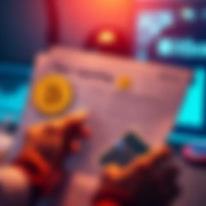 Person reviewing tax documents with Bitcoin symbols and a calculator